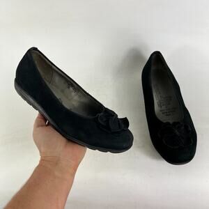 Waldlaufer Ballets Flats Women's 10 Black Faux Suede Slip-On Flower Round Toe